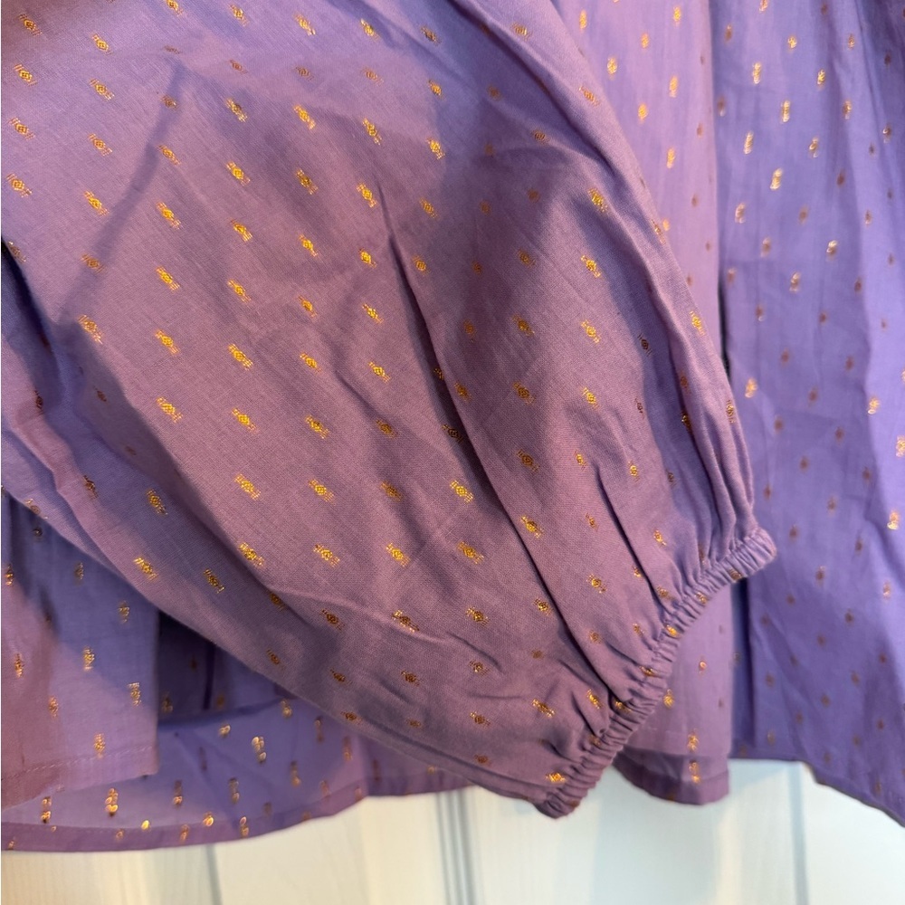 Emerson Fry India Collection Emmaline Lavender Gold Dot Blouse size large - Picture 5 of 9